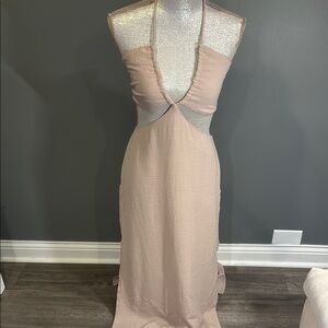 Elegant Beige Halter Dress